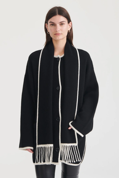 Naadam Cashmino Contrast Stitch Sweater Jacket with Removable Scarf