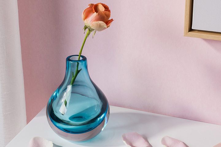 CASAMOTION Home Decor Accent Vase Hand Blown Art Solid Color Glass Bud Vase, Blue
