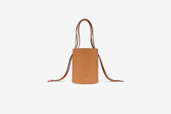 Mansur Gavriel Fringe Pink-Lined Leather Bucket Bag