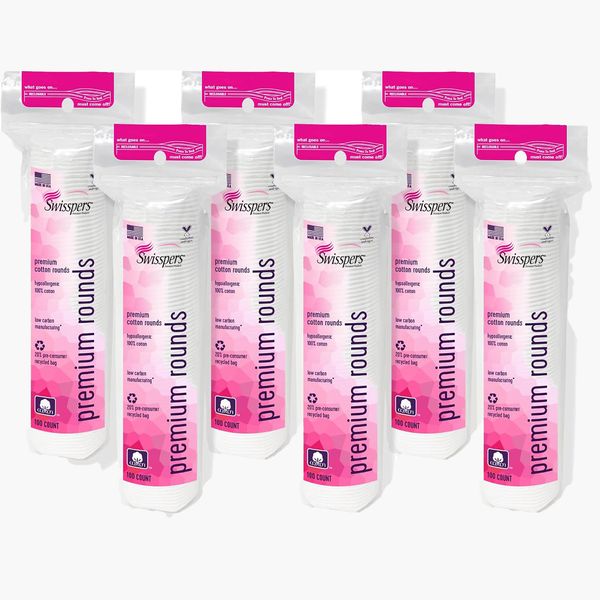 Swisspers Premium Cotton Rounds – 100 Count, Pack of 6 