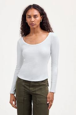 Madewell Pointelle Long-Sleeve Scoopneck Tee