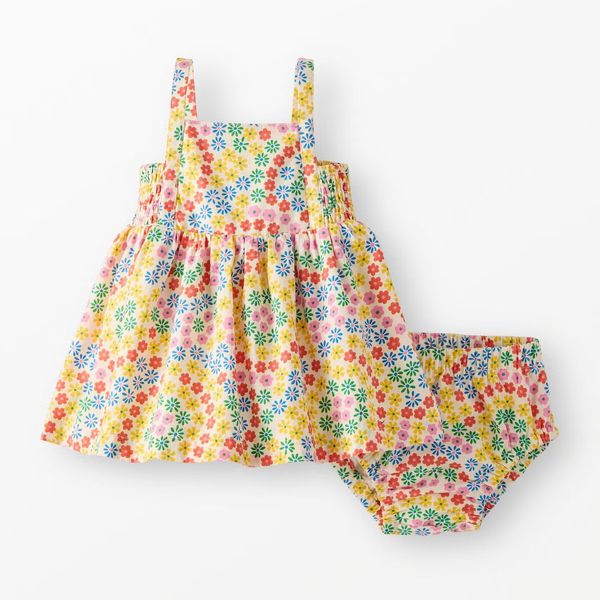 Hanna Andersson Baby Sleeveless Poplin Dress & Bloomers Set - Swirly Floral on Ecru