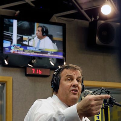 EWING, NJ - FEBRUARY 3: New Jersey Gov. Chris Christie answers questions during his radio program 