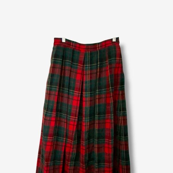 Vintage Pendleton Red Green Tartan Plaid Wool Preppy Christmas Skirt Size 14
