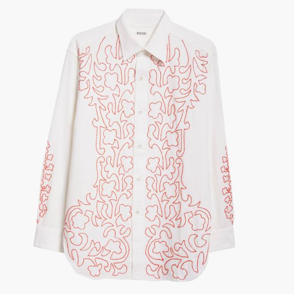 Bode Crossvine Beaded Cotton Button-Up Shirt