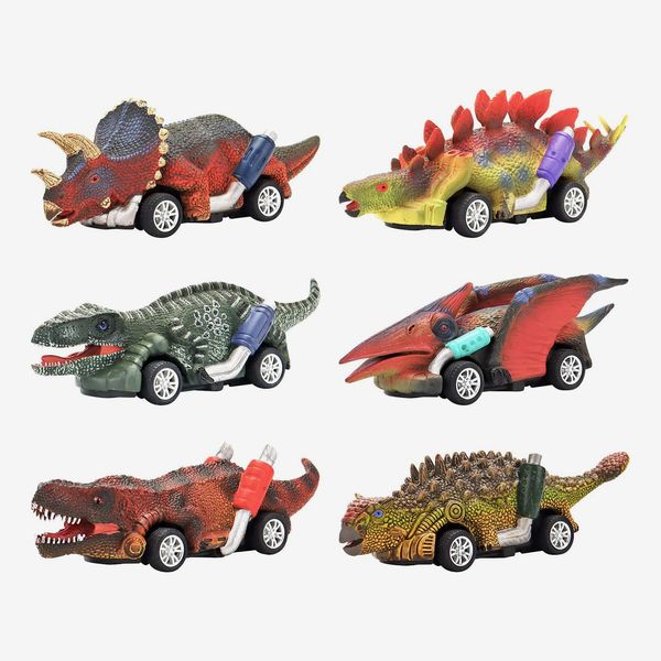 DINOBROS Dinosaur Toy Pull Back Cars, 6 Pack