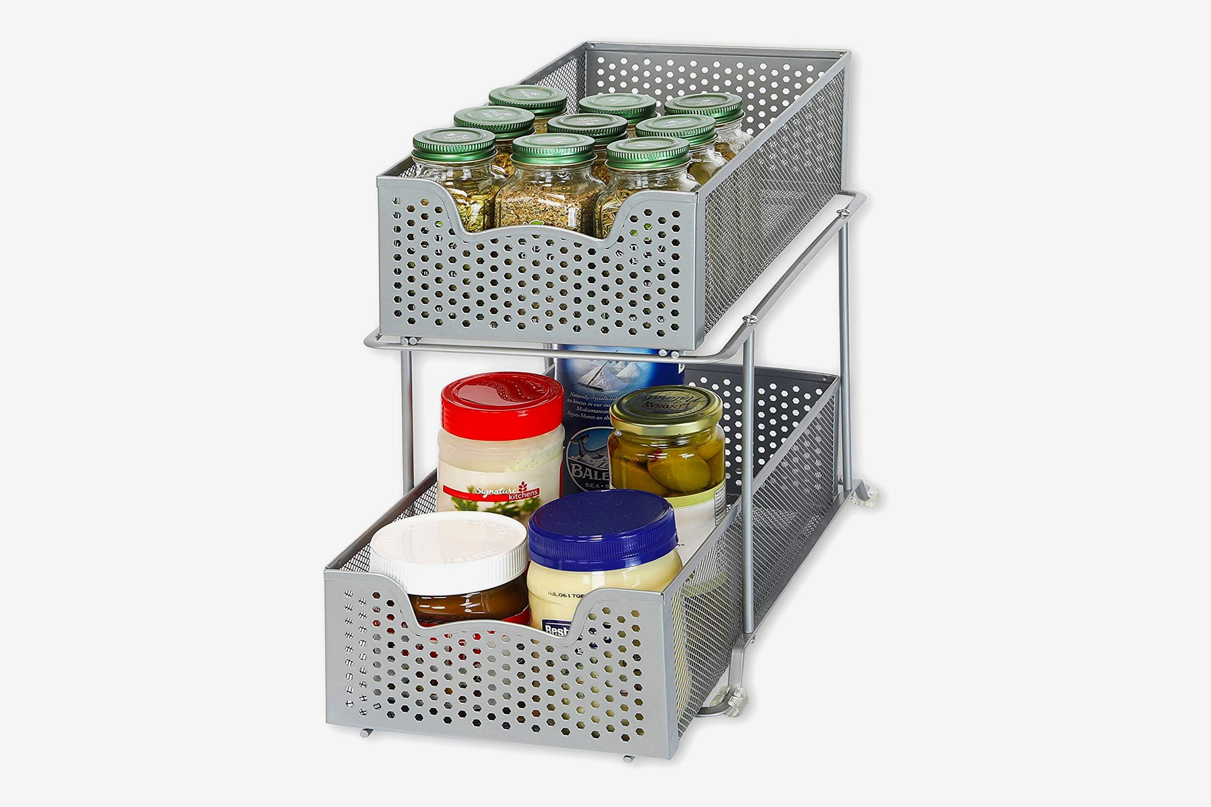 Cabinet Sliding Organizer Rack Kitchen Cupboard Storage Shelf Pantry Box Basket