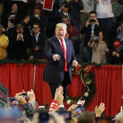 President Donald Trump stumps for Roy Moore in Pensacola, Florida, in 2017.