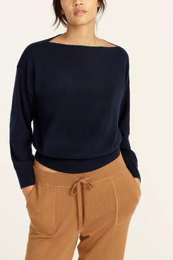 J.Crew Cashmere Cropped Boatneck Sweater (Navy)