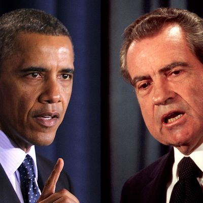 U.S. Presidents Barack Obama and Richard Nixon