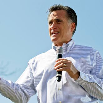 Republican presidential candidate, former Massachusetts Gov. Mitt Romney speaks to supporters during a campaign stop at Kirkwood Park March 13, 2012