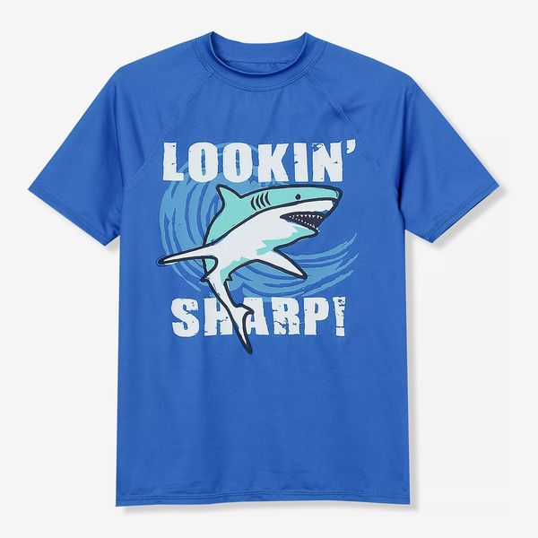 Lands' End Boys Sunshade UPF 50 Chlorine Resistant Short Sleeve Crew Neck Rash Guard