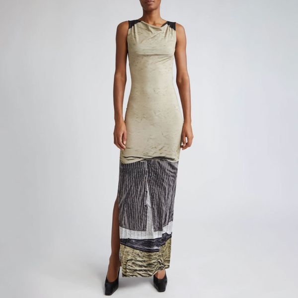 Miaou Selena Trompe l'Oeil Fitted Maxi Dress