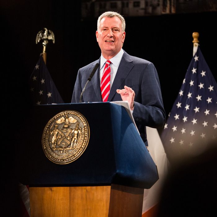 New York City Mayor Bill de Blasio delivers his State of the City address at Baruch College on February 3, 2015 in New York City. 