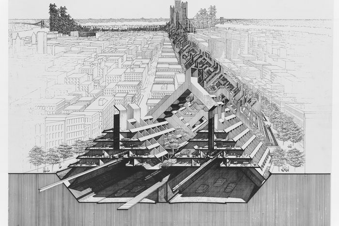 Rudolph's ambitious, monstrous plan for an expressway lined with apartments crossing lower Manhattan.