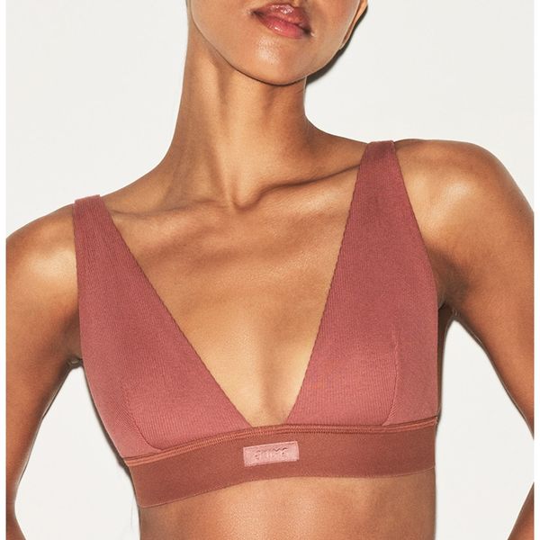 Skims Stretch Cotton Rib Plunge Bralette