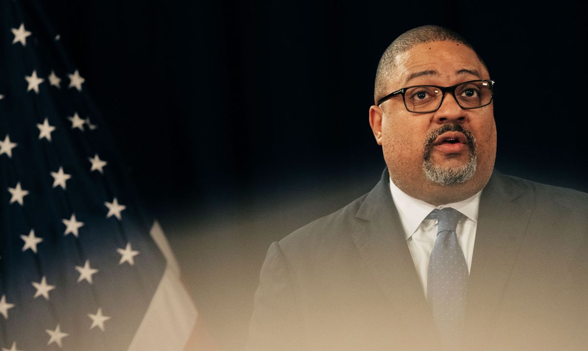 Manhattan District Attorney Alvin Bragg speaks during a press conference following the arraignment of former U.S. President Donald Trump in New York City