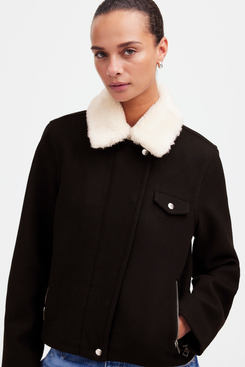 Madewell Sherpa-Collar Asymmetric Zip-Front Jacket