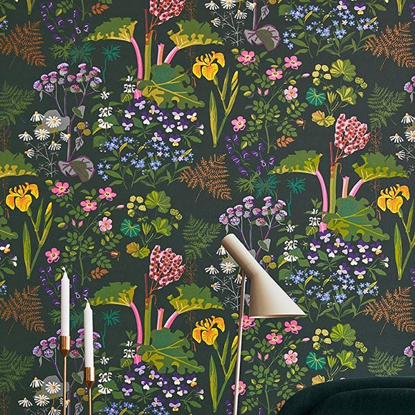 Wall Vision Rabarber Floral Wallpaper, Charcoal