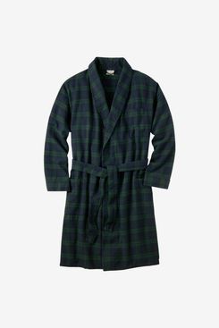 LLBean Scotch Plaid Flannel Robe for Men - Black Watch Tartan