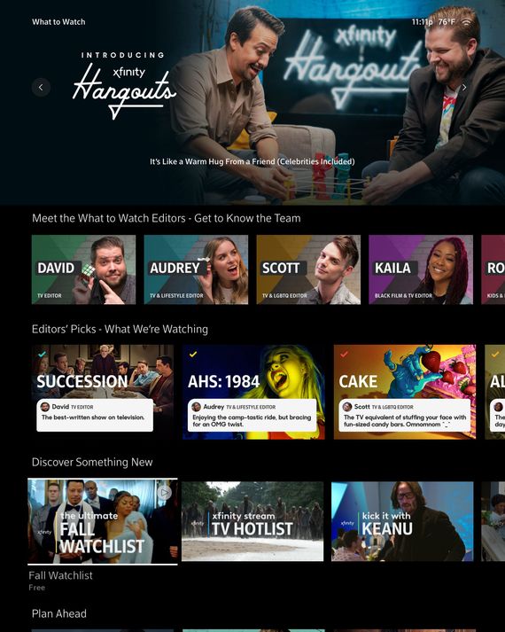 The editor pages on Xfinity X1.