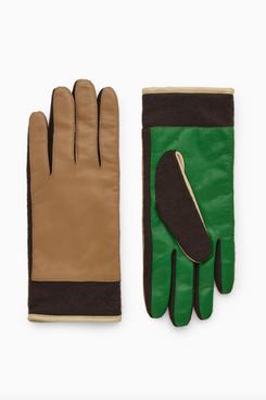 Color-Block Leather Gloves