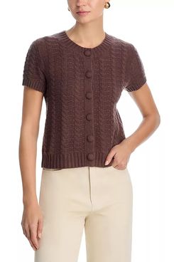C by Bloomingdale’s Cashmere 100% Cashmere Crewneck Cable Knit Cardigan Sweater