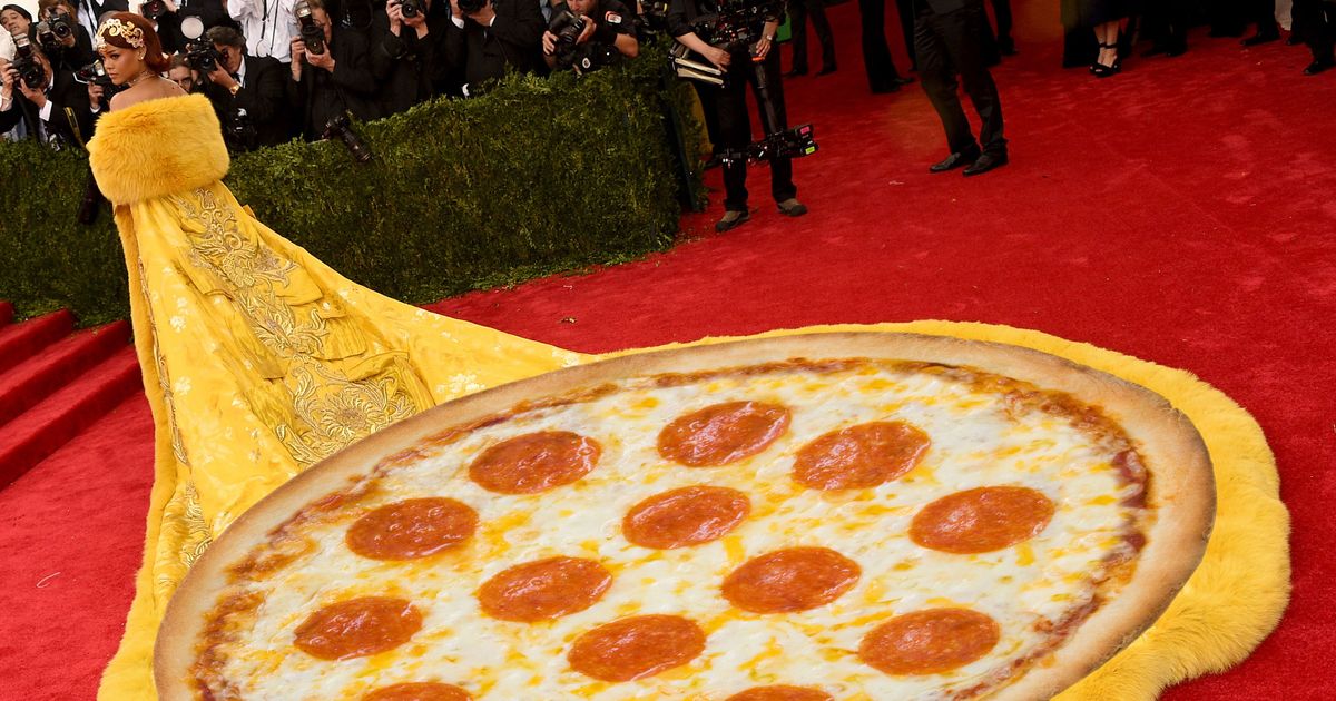 rihanna omelette dress designer Rihanna's Met Gala Dress Made Everyone Think of Pizza and Omelettes