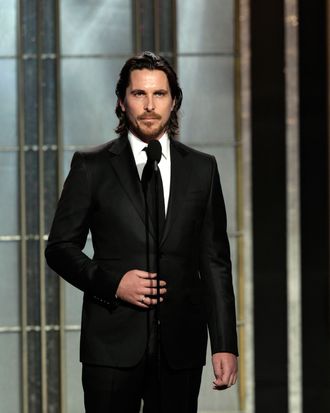 In this handout photo provided by NBCUniversal, Actor Christian Bale on stage to present during the 70th Annual Golden Globe Awards at the Beverly Hilton Hotel International Ballroom on January 13, 2013 in Beverly Hills, California.