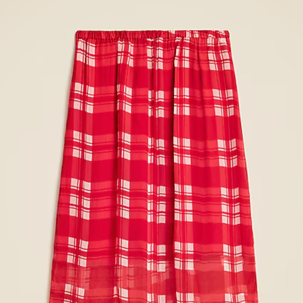 J.Crew Gwen Knee-Length Layered Slip Skirt in Plaid Crinkle Chiffon