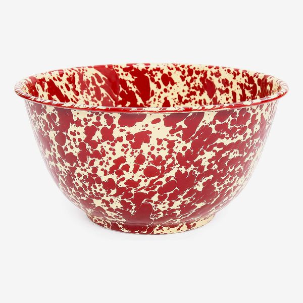 Crow Canyon Home Enamelware Salad Bowl, 5 quart, Burgundy/Cream Splatter