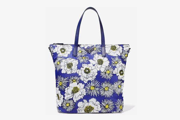 Prada Textured Leather-Trimmed Floral-Print Shell Tote