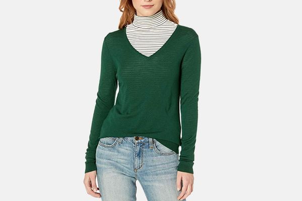 Lark & Ro Women's Merino Wool Long Sleeve V Neck Sweater