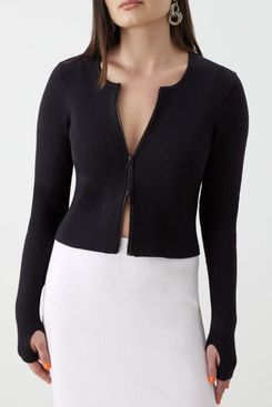 GSTQ Ribbed Double-Zip Cardigan