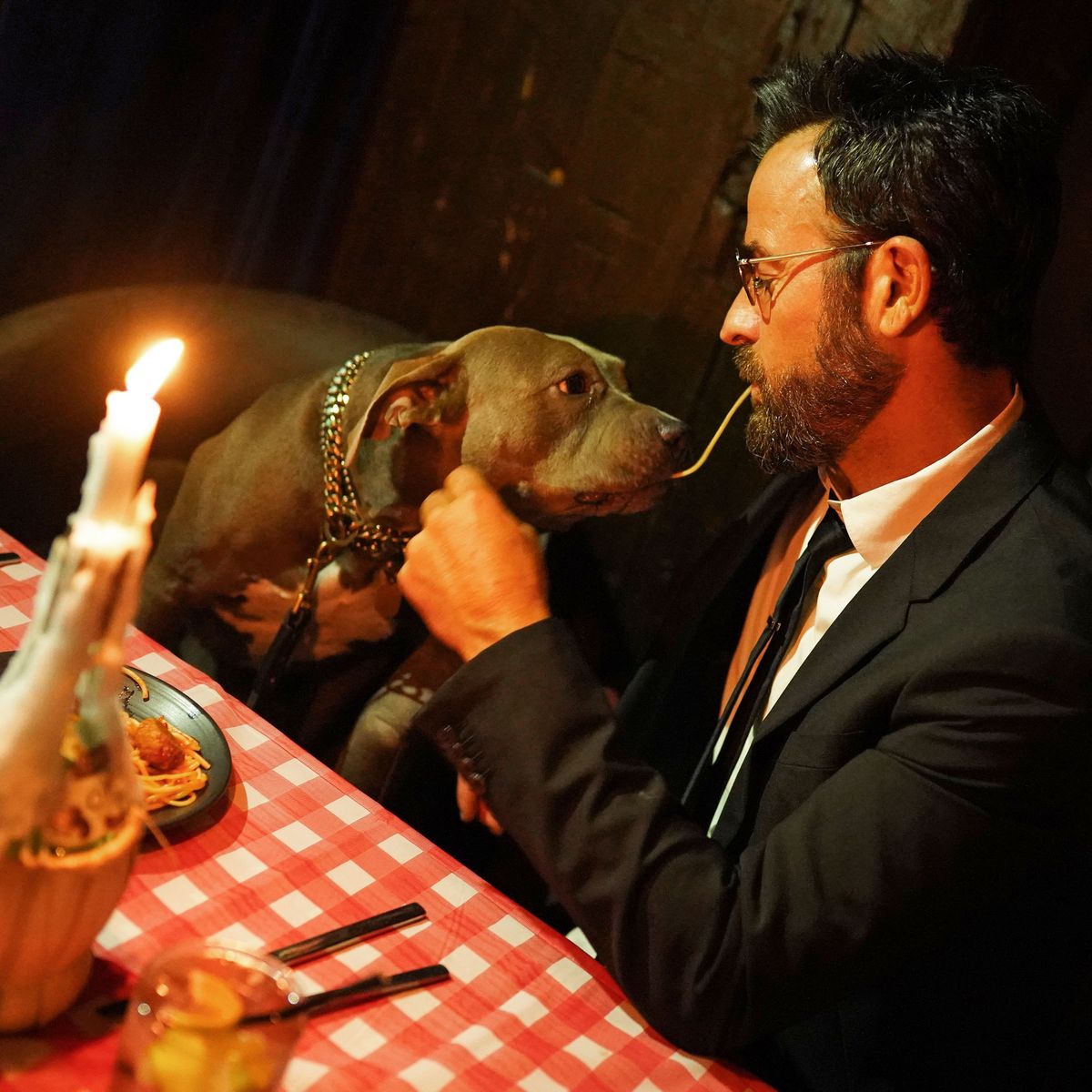 Justin Theroux And Dog At Lady And The Tramp Premiere Photo