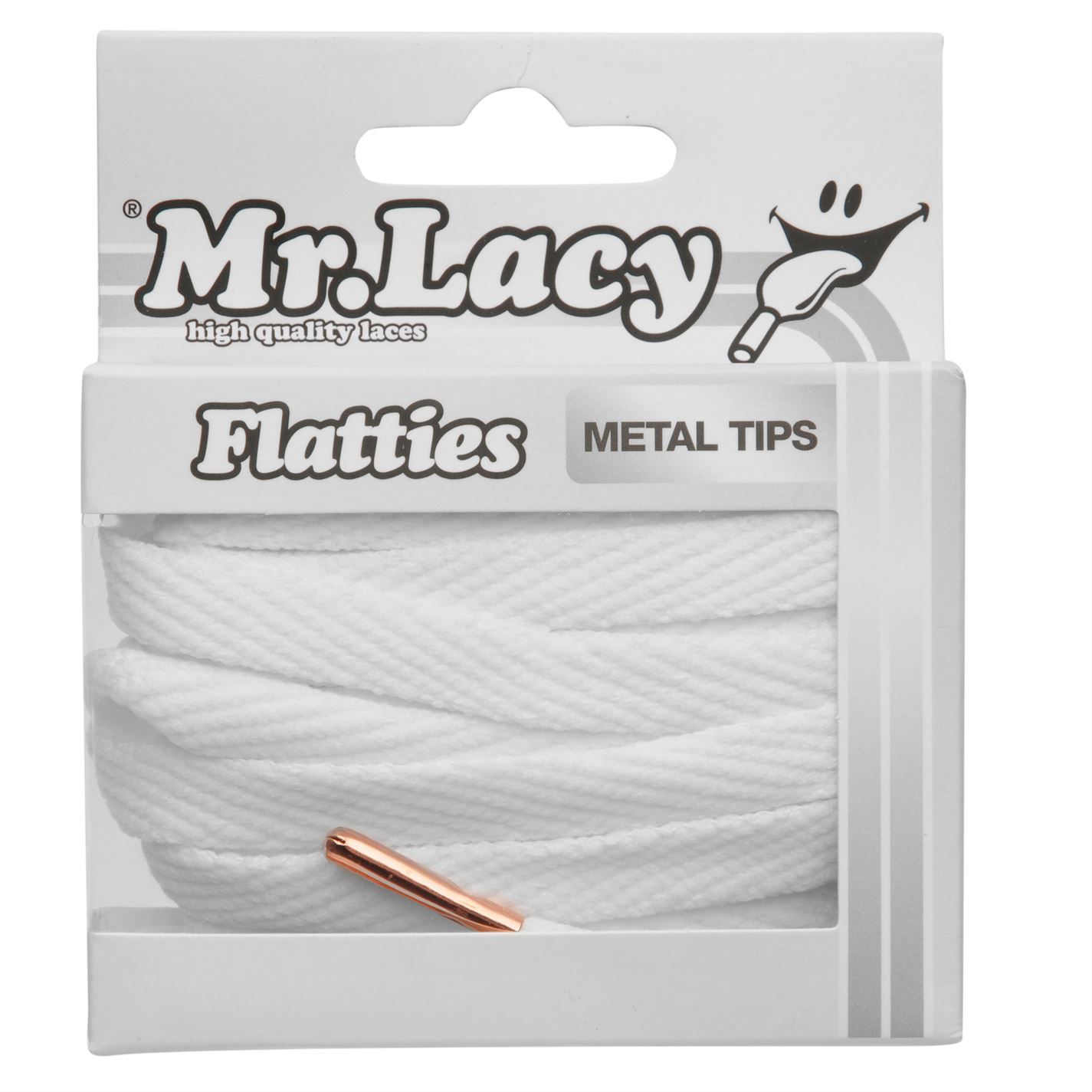 Premium Shoelaces Flat White Laces with Silver Metal Tip Mr Lacy Flatties 