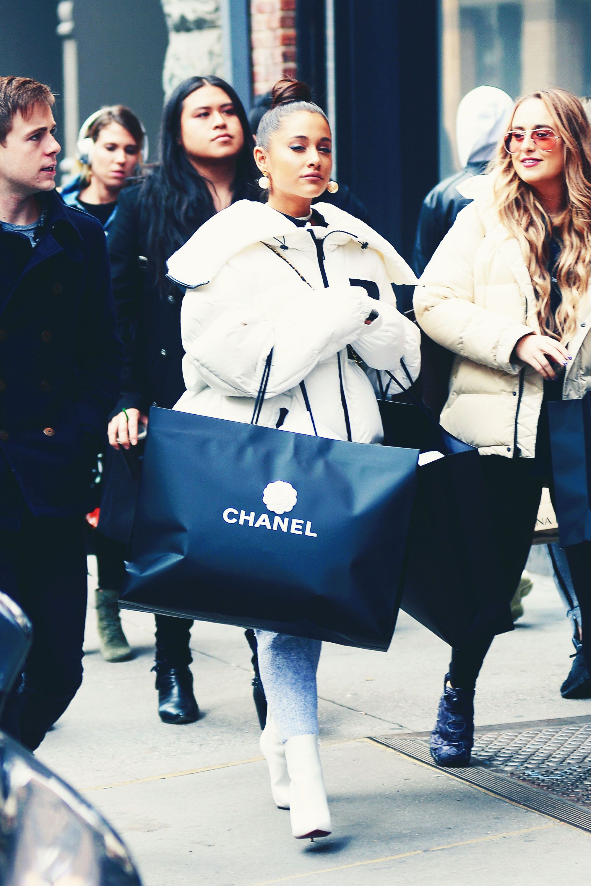 Ariana Grande Spotted in Soho Carrying Two Huge Chanel bags