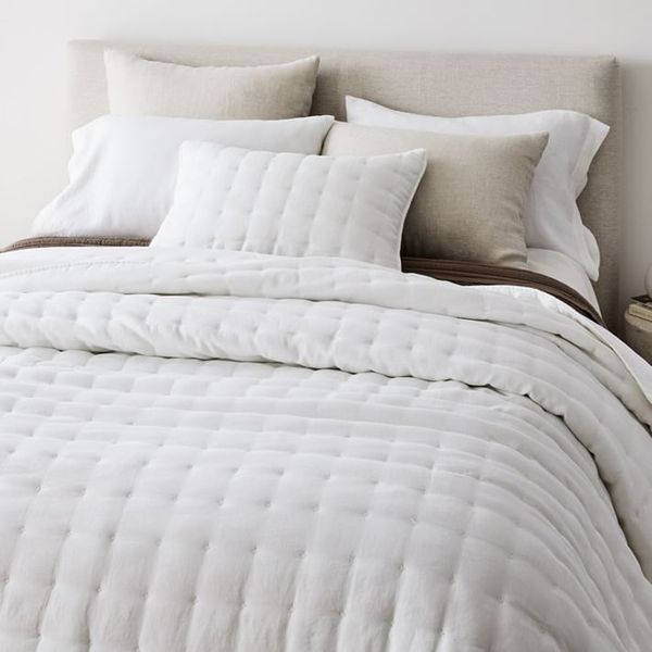 West Elm European Flax Linen Lofty Quilt + Shams - White