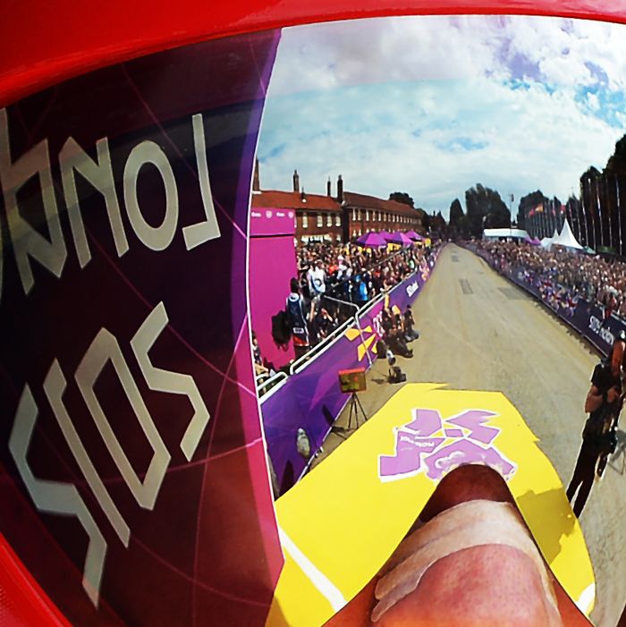 Britain's gold medalist Bradley Wiggins prepares to start competing in the London 2012 Olympic Games men's individual time trial road cycling event in London on August 1, 2012.