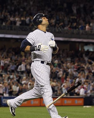 Photo: New York Yankees Nick Swisher reacts on second base at