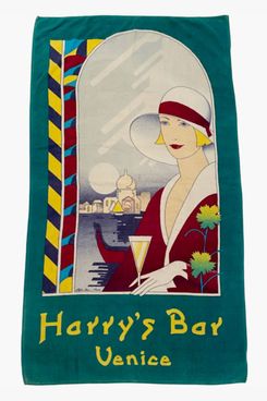 Rare Vintage Iconic Harry's Bar Venice Art Deco Cotton Beach Towel