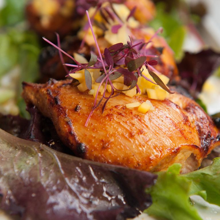 Tandoori chicken with mango salsa.