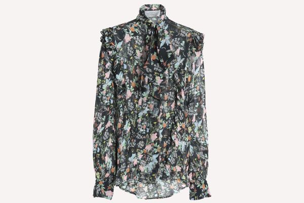Annie pussy-bow floral-print silk-georgette blouse