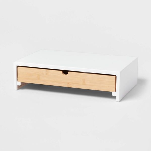 Brightroom White Monitor Stand with Drawer