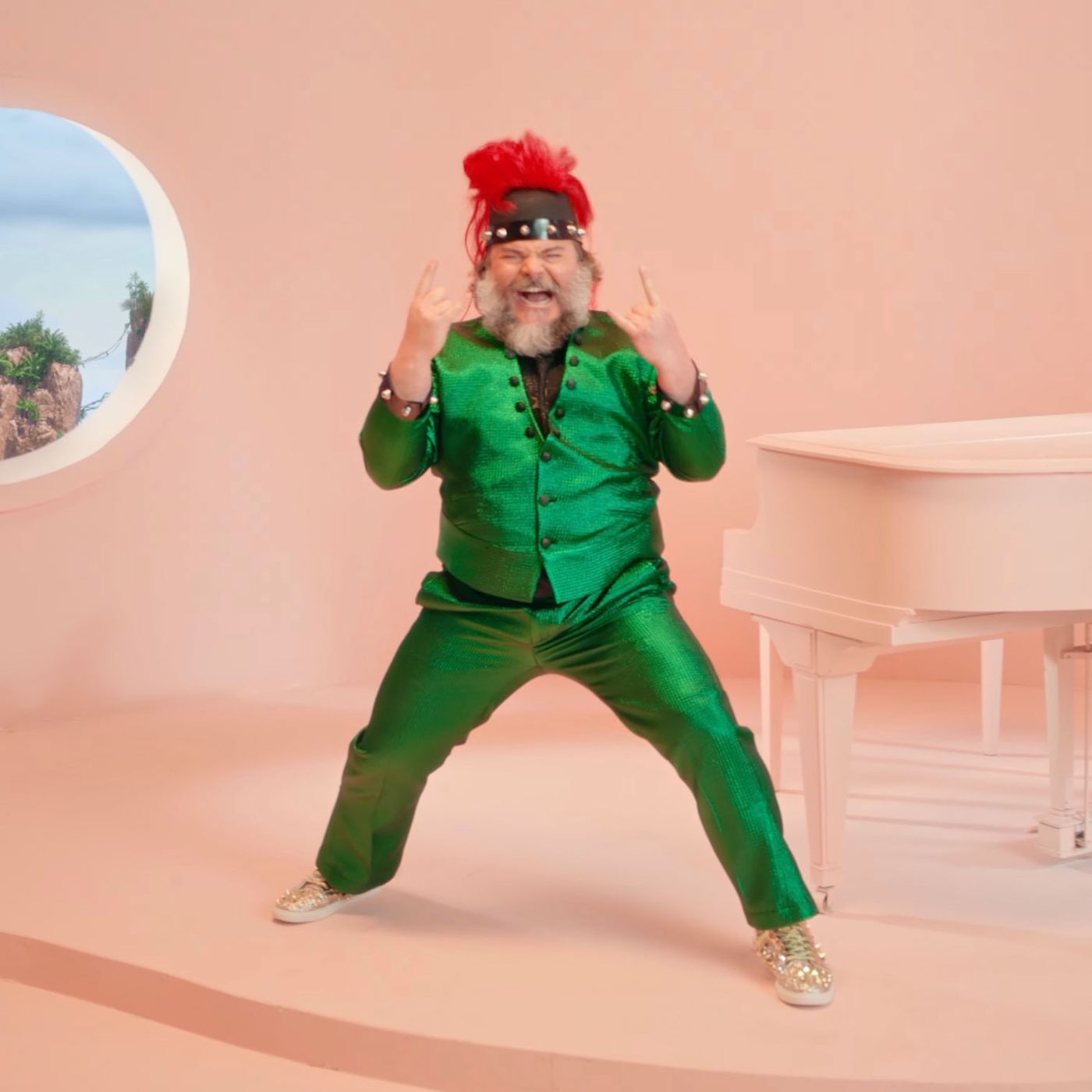 Please Enjoy Jack Black Performing 'Peaches' From The Super Mario Bros.  Movie In A Dope Green Suit
