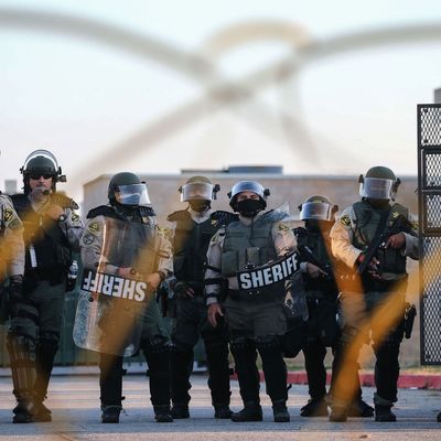 L.A. County Sheriff's deputies in riot gear.