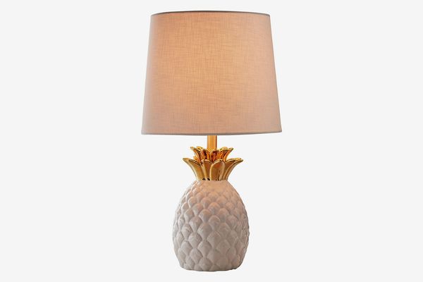 Rivet Modern Pineapple Ceramic Table Lamp, 18” H, White and Gold