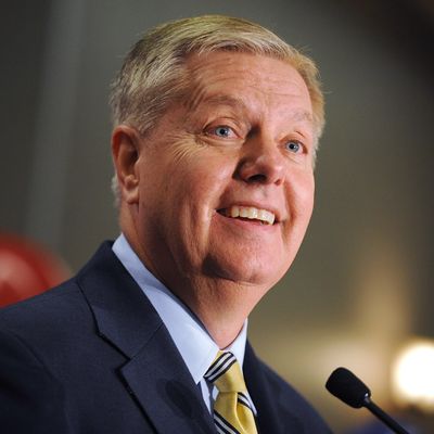 Sen. Lindsey Graham, R-S.C., speaks to supporters after winning the Republican primary, Tuesday, June 10, 2014, in Columbia, S.C. Graham defeated six tea party challengers and avoided a runoff. 