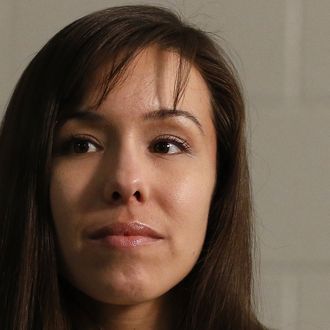 Convicted killer Jodi Arias thinks about a question asked during an interview at the Maricopa County Estrella Jail on Tuesday, May 21, 2013, in Phoenix. Arias was convicted recently of killing her former boyfriend Travis Alexander in his suburban Phoenix home back in 2008, and could face the possibility of the death penalty as the sentencing phase of her trial continues. (AP Photo/Ross D. Franklin)