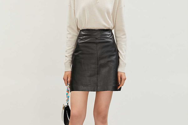 Whistles A-line Leather Mini Skirt